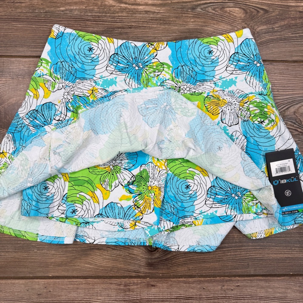 IBKUL Women Size Medium 13in Swing Skort Paddy Lime Multi Floral Activewear NWT - Picture 2 of 11